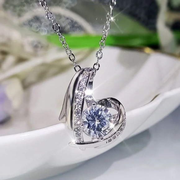 🌸Hollow 925 Sterling Silver Plated CZ Heart Necklace for Women, MARR9004 - Picture 8 of 8